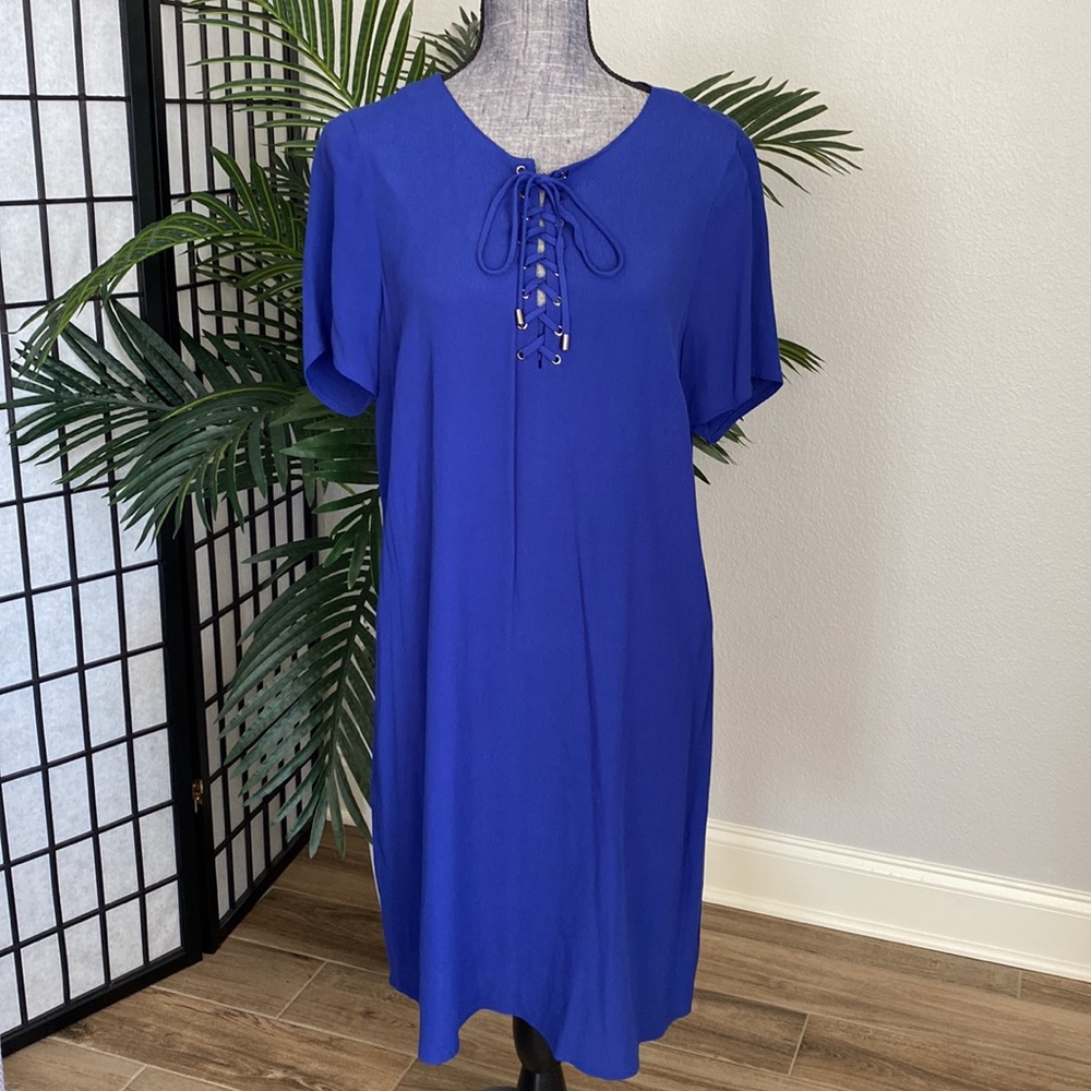 Majestic Blue Dress Shoelace Front